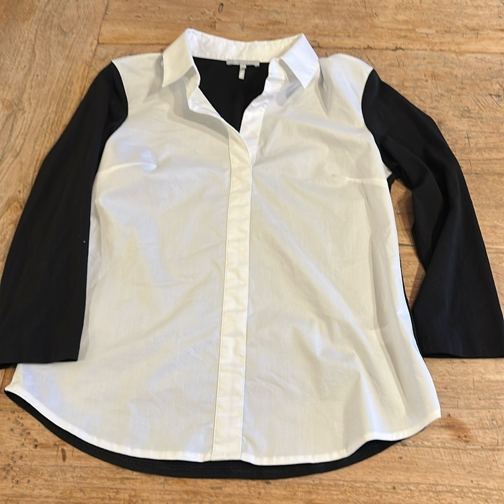 HINSON WU White & Black Mixed Media Popover Tailored Dress Shirt Size X1 (1X)